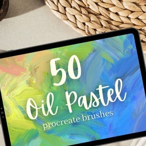 Procreate 用の 50 種類のオイル パステル ブラシ。リアルなオイル パステル画。ブレンダー、オンブル ブラシ、ウェット スミア ブラシなど、絵画風のブラシが揃っています。