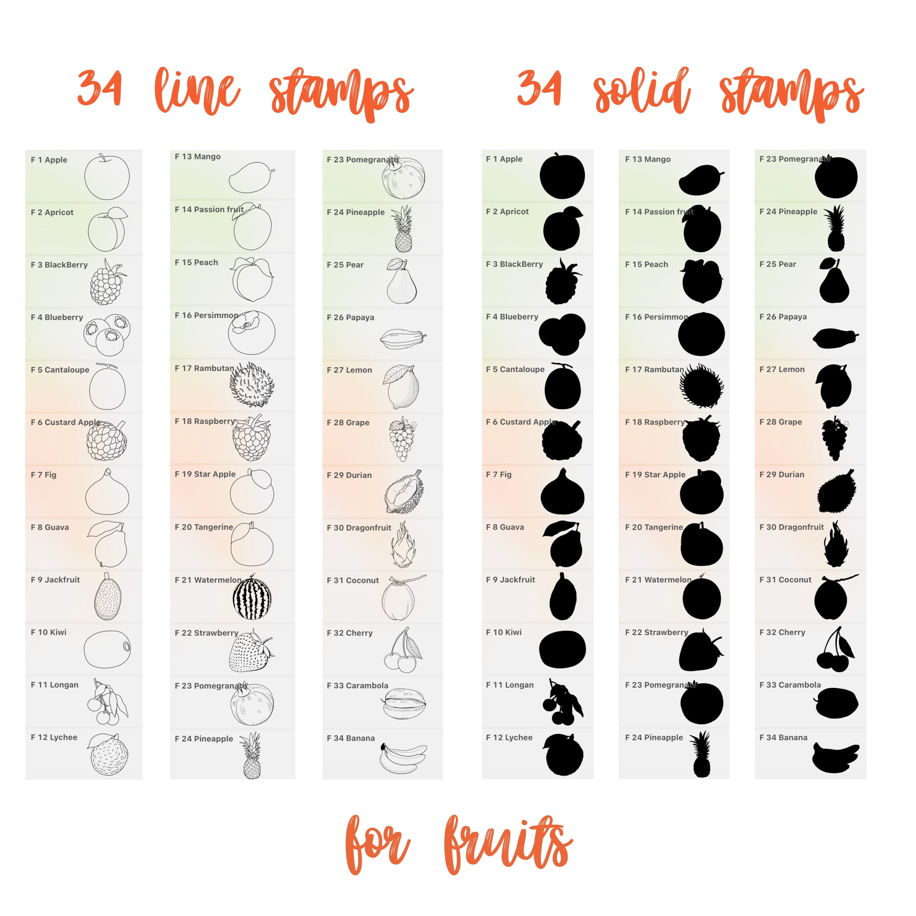 407 Fruits Veggies Procreate Stamps. Fruit & Vegetable Guides in ...