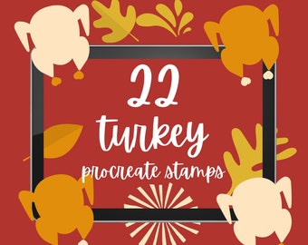 22 Thanksgiving Turkey Procreate Stamps. Thanksgiving Dinner, Family Dinner Food Procreate Brushes. Part of "428 Mega Thanksgiving Bundle"