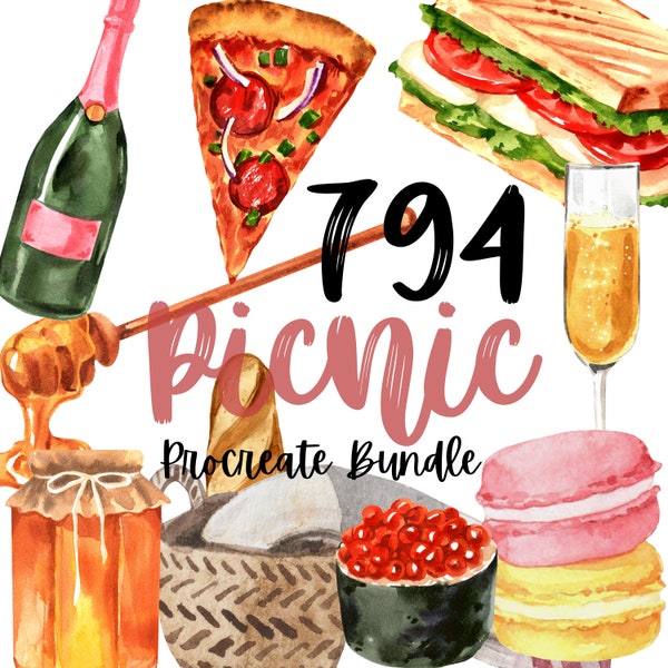 746 Picknick voortplantingsbundel. Eten Procreëren Stempels zoals Sushi Stokbrood Macaron IJs Wijn Smoothie Sandwich Pizza Taco Pie Zomer Drankjes