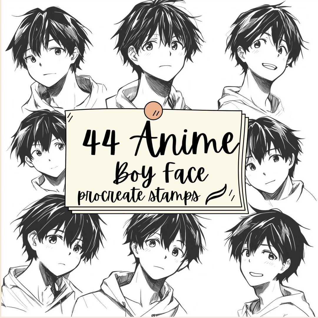 44 Anime Boy Face Sketch Stamps for Procreate – Speed up Your Character ...