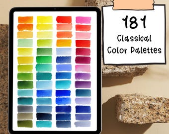 181 palettes de couleurs de peintures classiques de renommée mondiale, dans des échantillons de couleur Procreate RVB HEX HSL, Pdf, Png. Van Gogh, Monet, etc.