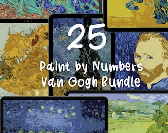 Paint By Numbers Van Gogh Bundle. World Famous Impressionism Oil Painting. Starry Night, Wheatfield with Cypresses, Still Life Sunflower etc
