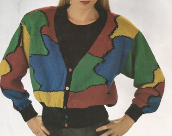 Vintage Color Block Sweater Jumper Pattern | Intarsia | Tivoli | 1980s | PDF | OOP