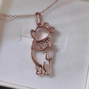 Winnie The Pooh Round Cut Simulated Diamond 925 Sterling Silver valentines Gift For Her Teddy Bear Pendant Necklace,  Pooh Pendant Necklace