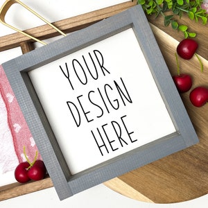 8x8 Sign Mockup | Cherry Wood Sign Mockup |  Farmhouse Mockup | Framed  Gray Sign  | Styled Stock Photo | Square Frame Mock up