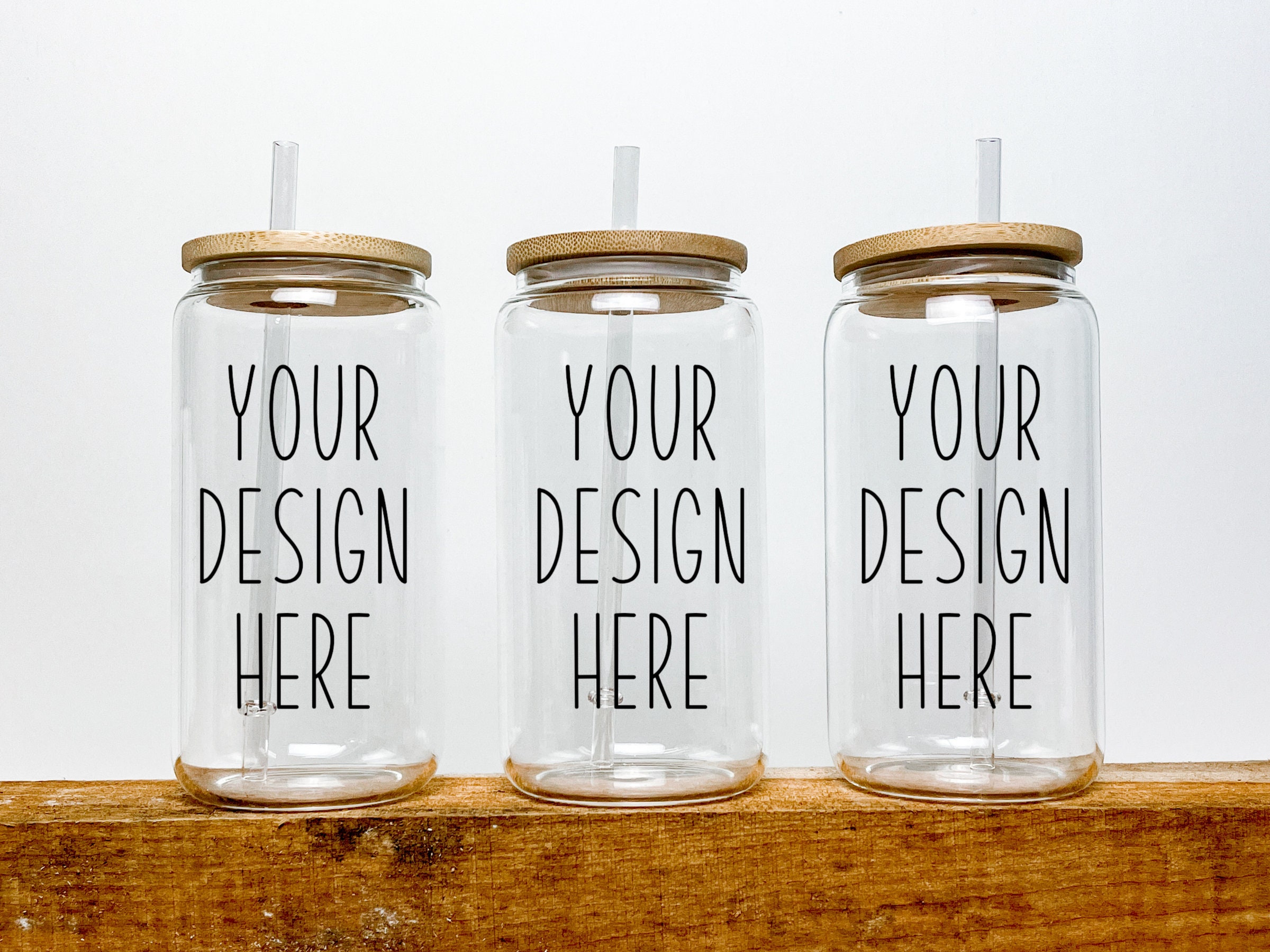 16oz Libbey Glass Can with Bamboo Lid Mockup - Digital Download Glass  Mockup - Wrap Libbey Mock Up - Glass cup can Template