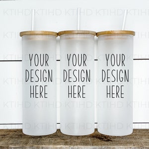 Skinny glass mockup | 3 frosted  cup mock-up on tray | Sublimation JPEG and PNG files | with lid DTF transfer