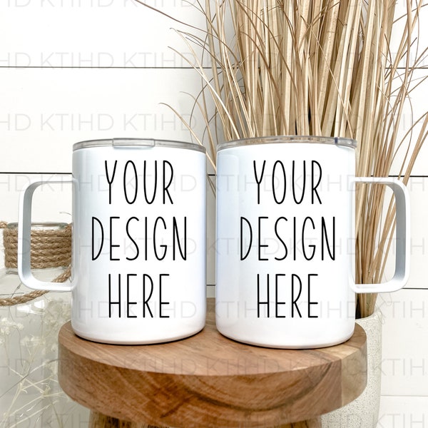 Slider Mug Mockup | 15 oz Mug pair  with slider lid Mockup | Boho Mockup | Styled Mug | Coffee Mug Mockup