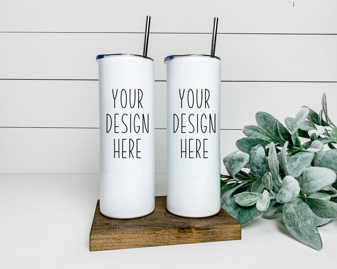 Skinny Tumbler Mockup Set of 2 Thermal Cups White JPEG and PNG Decal ...