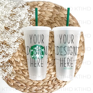 Cold Cup mockup | 24 oz venti  mock-up |  JPEG and PNG files | boho three cup mockup