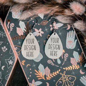 Drop dangle earring Mockup | raindrop JPEG and PNG | witchy tear drop Earrings Dye Sublimation mock up | Halloween Add Your Own Image