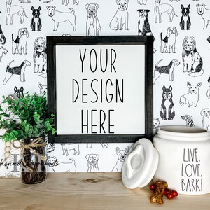 12 x 12  Sign Mockup | black Wood frame | Farmhouse Mockup | Dog themed Mockup | Minimal Mock Up | Styled Stock Photo | Square Frame Mock up