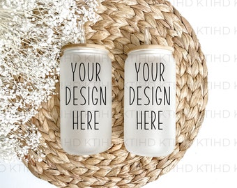 Frosted Libby beer glass mockup | 16 oz  beer cup mock-up | Sublimation JPEG and PNG files | two can mockup