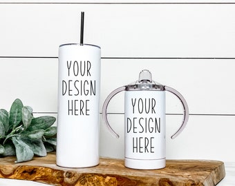 Tumbler and sippy cup Mockup | Thermal Cups White |  wrap around  Mock Up JPEG and PNG | Tumbler sublimation Template