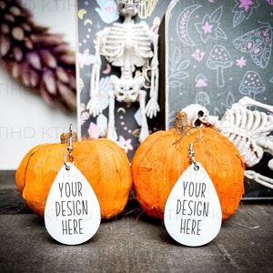 Drop dangle earring Mockup | raindrop JPEG and PNG | pumpkin tear drop Earrings Dye Sublimation mock up | Halloween Add Your Own Image