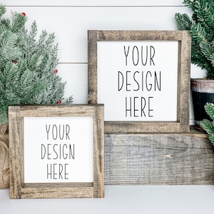 Two Square Sign Mockup | 12x12 inch and 8x8 inch crafter | Sign Mockup | Farmhouse framed Mockup | Styled Stock Photo | square frame mockup