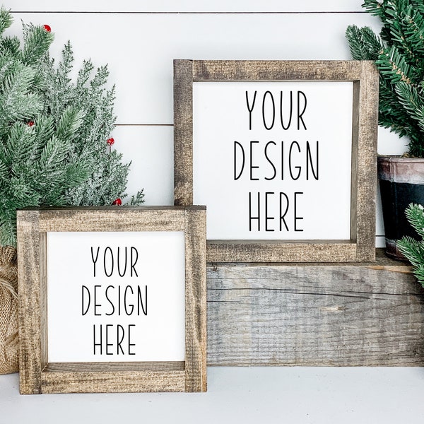 Two Square Sign Mockup | 12x12 inch and 8x8 inch crafter | Sign Mockup | Farmhouse framed Mockup | Styled Stock Photo | square frame mockup