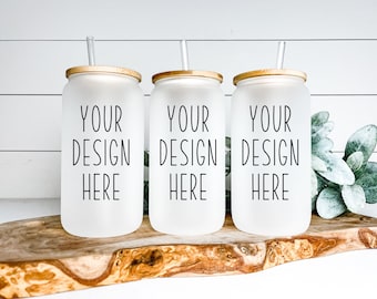 Frosted Libby beer glass mockup | 3 bubble tea  cup mock-up | Sublimation JPEG and PNG files | three can mockup