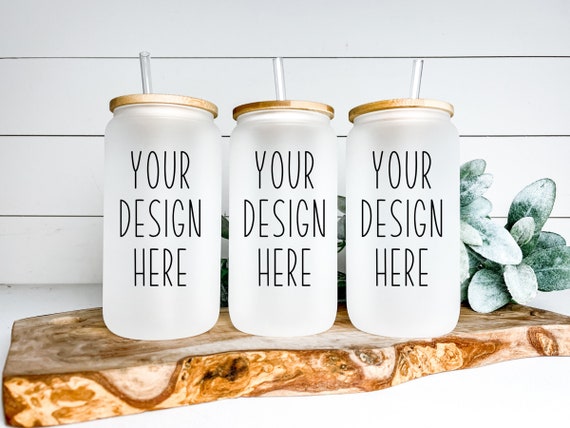 Frosted Libby beer glass mockup | 3 bubble tea cup mock-up | Sublimation  JPEG and PNG files | three can mockup