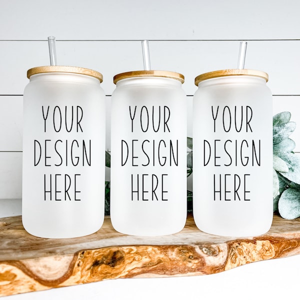 Frosted Libby beer glass mockup | 3 bubble tea  cup mock-up | Sublimation JPEG and PNG files | three can mockup