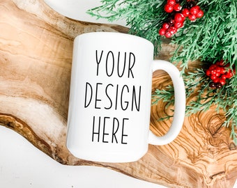 15 oz Christmas Mug Mockup | Mug mistletoe Mockup | Farmhouse Mockup | Styled Mug | Coffee Cup Mockup | lifestyle mug mockup