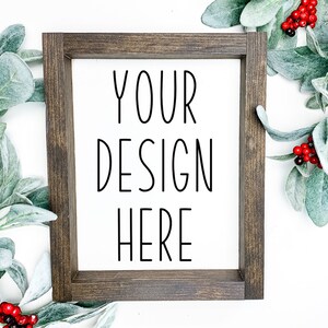 Wood Sign Mockup | 8x10 frame Mockup | Christmas shelf Farmhouse Mockup | Framed Mockup | Wood Sign greenery | Styled Stock Photo