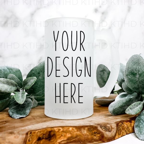 Frosted Beer Stein Mockup | 16 oz biermok Mock-up | Boerderijmodel | Stijlvol behandeld glas | sublimatie