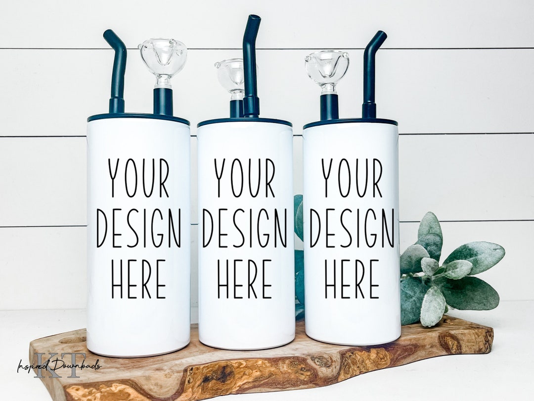 Hookah Tumbler Mockup Set of 3 Thermal Cups White Full Wrap JPEG and