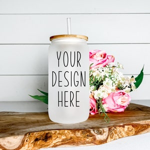 Frosted Floral Libby Glass Mockup: Bubble Tea Cup (JPEG only)