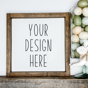 Farmhouse Easter Mockup | 12x12 inch square  Sign Mockup |Bunny Mockup | Framed Mockup | Craft mockup