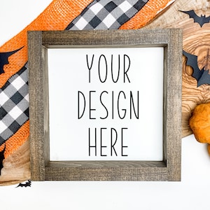 Halloween Sign Mockup | 8x8 12x12 Sign Mockup | Square Farmhouse Mockup | Framed Mockup | tray mock up | Styled Stock Photo