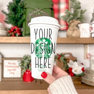 Reusable hot Cup mockup with lid | 16 oz venti  mock-up Christmas |  JPEG and PNG files | vinyl coffee cup with logo