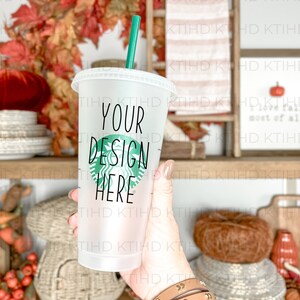 Cold Cup mockup | handheld fall 24 oz venti  mock-up |  JPEG and PNG files | farmhouse autumn cup mockup