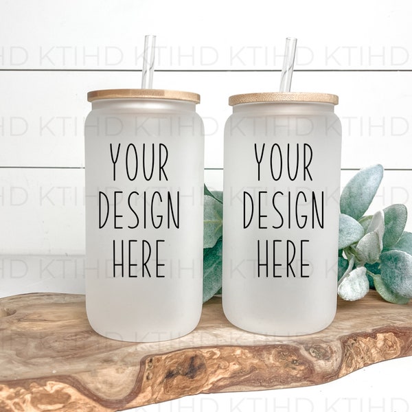 Frosted Libby beer glass mockup | 2 bubble tea  cup mock-up | Sublimation JPEG and PNG files | two can mockup