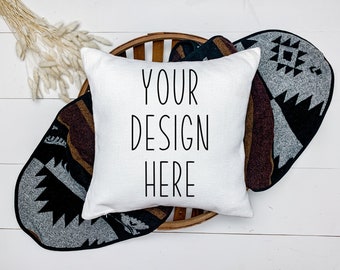 Pillow Mockup | Sublimation Pillow Mockup | Boho Mockup | Styled Stock Photo | Personalized Pillow Bench Mockup