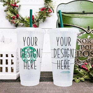 Cold Cup holiday mockup | 24 oz venti  mock-up |  JPEG and PNG files | Christmas three cup mockup
