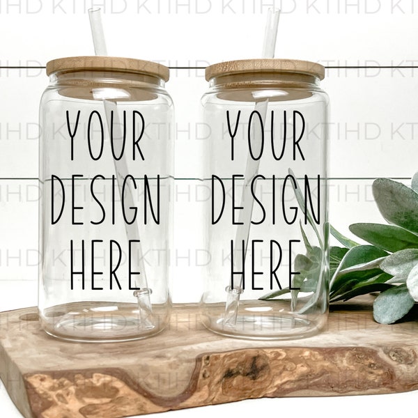 Libby beer glass mockup | 2 bubble tea clear cup mock-up | Sublimation JPEG and PNG files | two can mockup