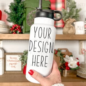 Water bottle Mockup | 32oz Sports bottle Mock-up | hand held Christmas | Styled Sports water bottle | sublimation