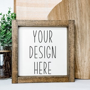 Wood Sign Mockup | Brown Square Sign Digital Mockup | Farmhouse Mockup | Add Your SVG | Styled Stock Photo | Flat Lay