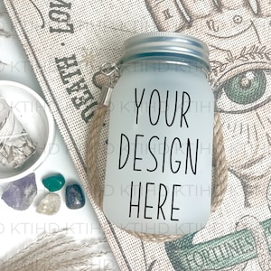 Mason Jar Mockup | Hanging Frosted lantern Jar glass with Solar lights Mockup | Jpeg and png files | fairy light jar mockup