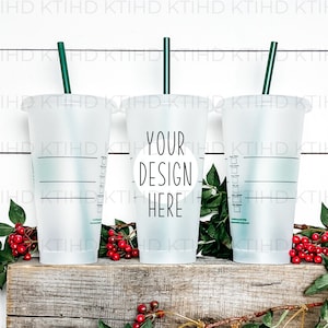 Cold Cup mockup | 24 oz venti  mock-up |  JPEG and PNG files | three cup mockup