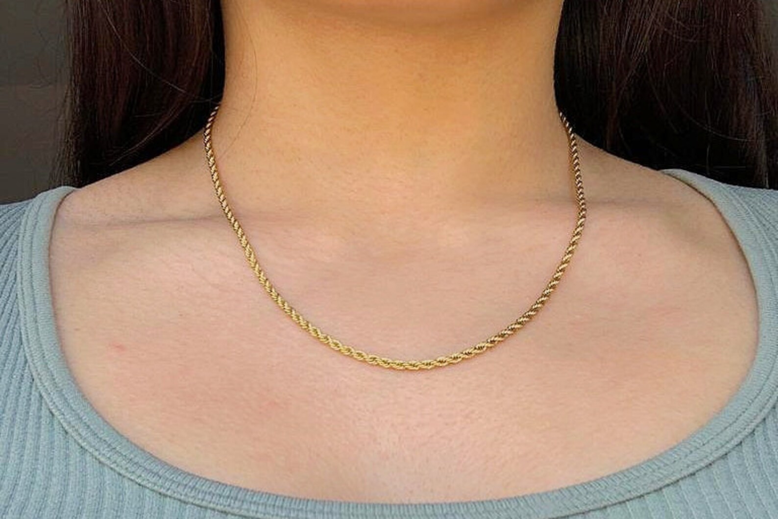 Gold Rope Chain Necklace 18K Gold Stainless Steel Womens Etsy Denmark
