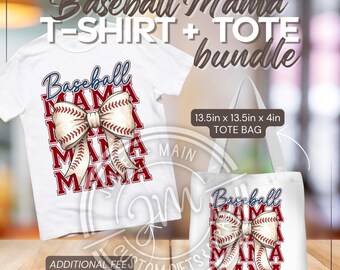 Baseball Mama T-Shirt & Tote Bundle | Sports Mom Tote Bag | Baseball Coquette Bow | Baseball Game Day | Baseball Mom | Gift