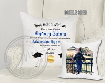 Personalized Graduation Pillow Cover |  Photo Pillow Cover | Keepsake | Personalized Gift | Graduation Diploma | Double sided Pillow Cover