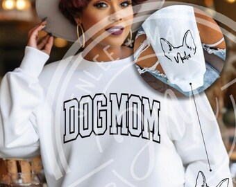 Personalized Dog Mom Sweatshirt with pet names on Sleeve, Gift for Dog Mom, Pet Lover Sweatshirt, Customizable Varsity Sweatshirt