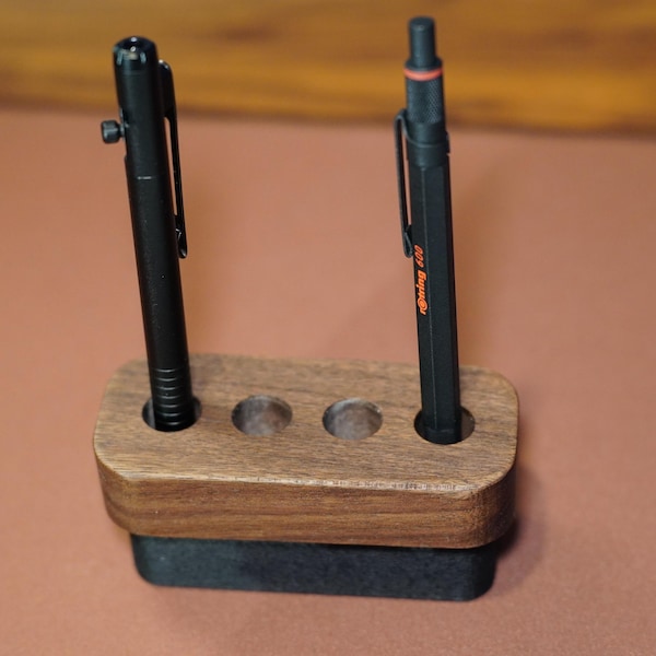 Walnut pen holder with weighted base for desk organization and display