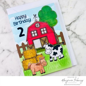 Happy Birthday Card. Handmade Birthday card. Farm Birthday Card. Card for kids.
