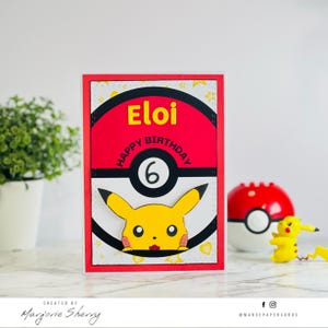 Pockemon Pikachu birthday card. Birthday card for boys and girls. Personalised birthday card. Cartoon birthday card for kids.