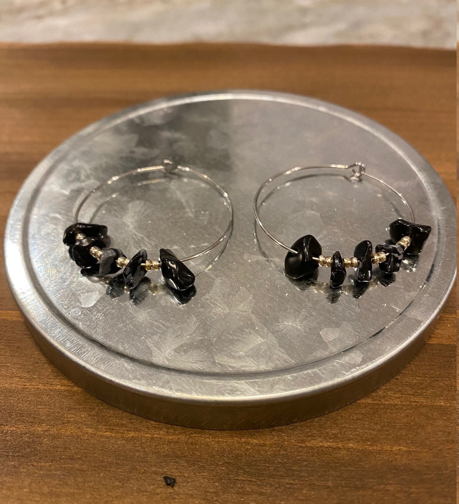 Black Onyx Hoop Earrings Etsy